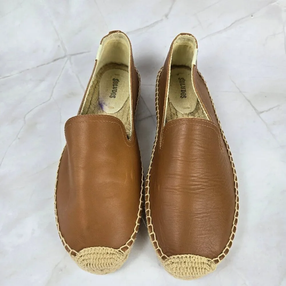 Soludos Size 8.5M Caramel Colored Slip On Loafer Espadrilles Leather Upper